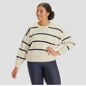 All in motion Target Women's Cream and Navy Striped pullover Sweatshirt size XXL